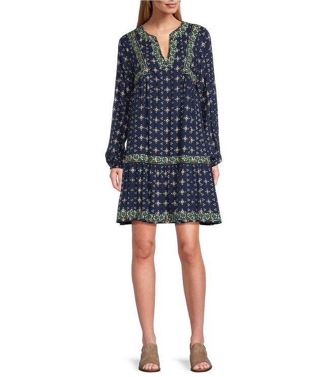 Nurture by Westbound Petite Size Split V-Neck Long Sleeve Embroidered Short Dress Product Image