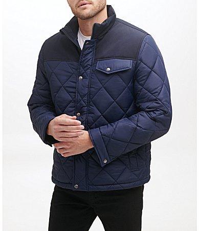 Cole Haan Mens Mixed Media Diamond Quilt with Faux Sherpa Lining Coat Product Image