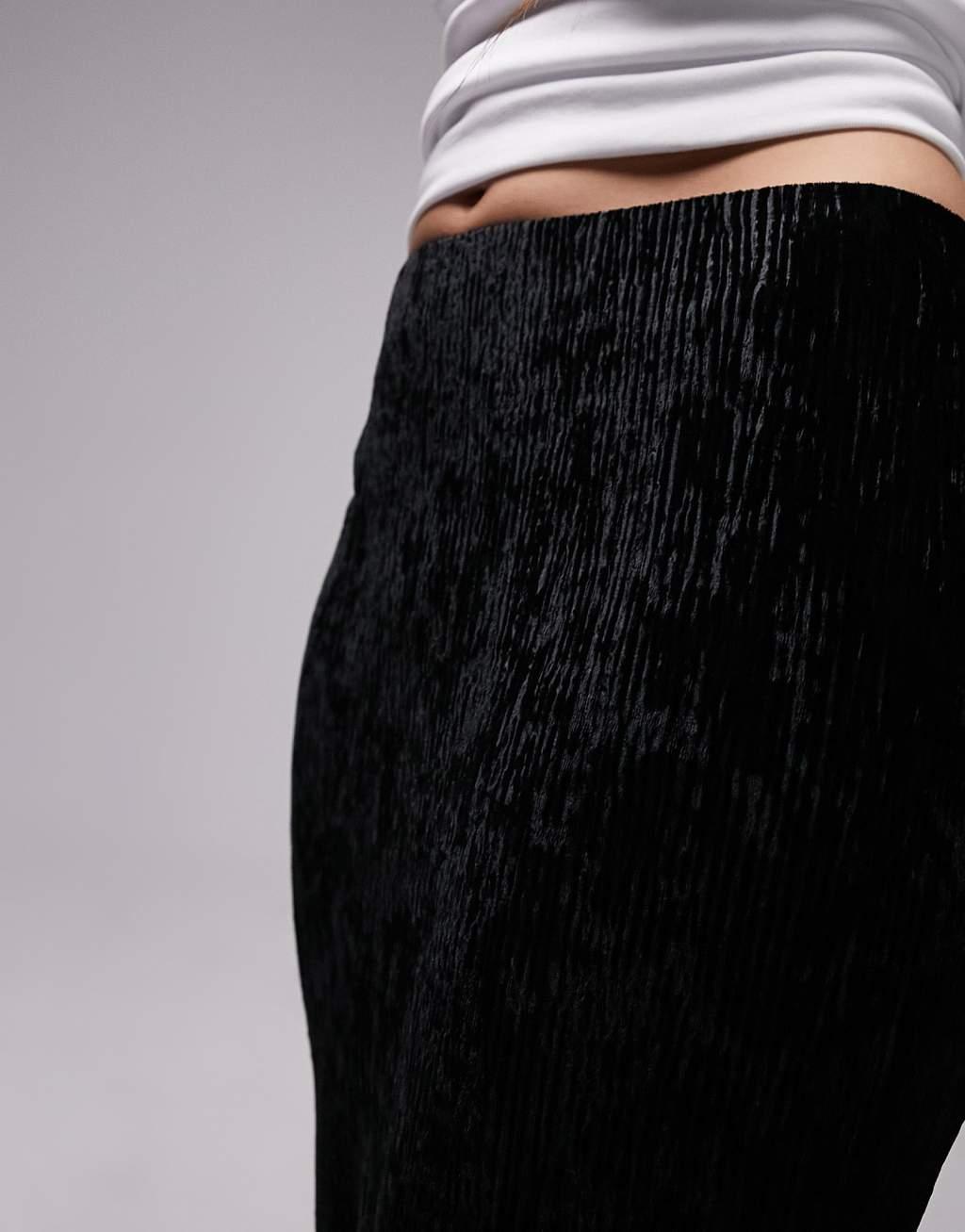 Topshop maxi skirt in velvet plisse in black Product Image