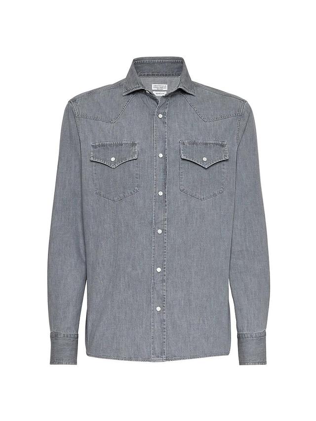 Mens Lightweight Denim Easy Fit Western Shirt Product Image