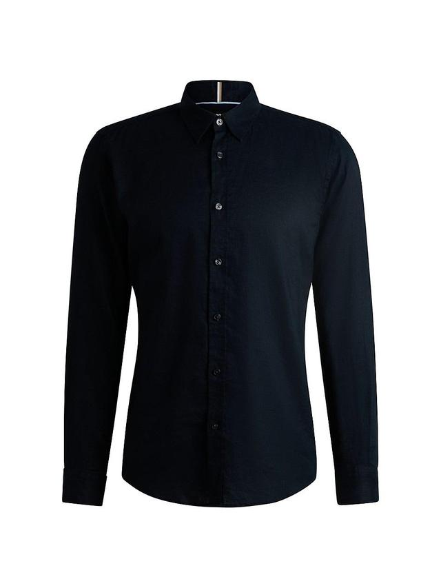 Mens Slim-Fit Shirt in Stretch-Linen Chambray Product Image