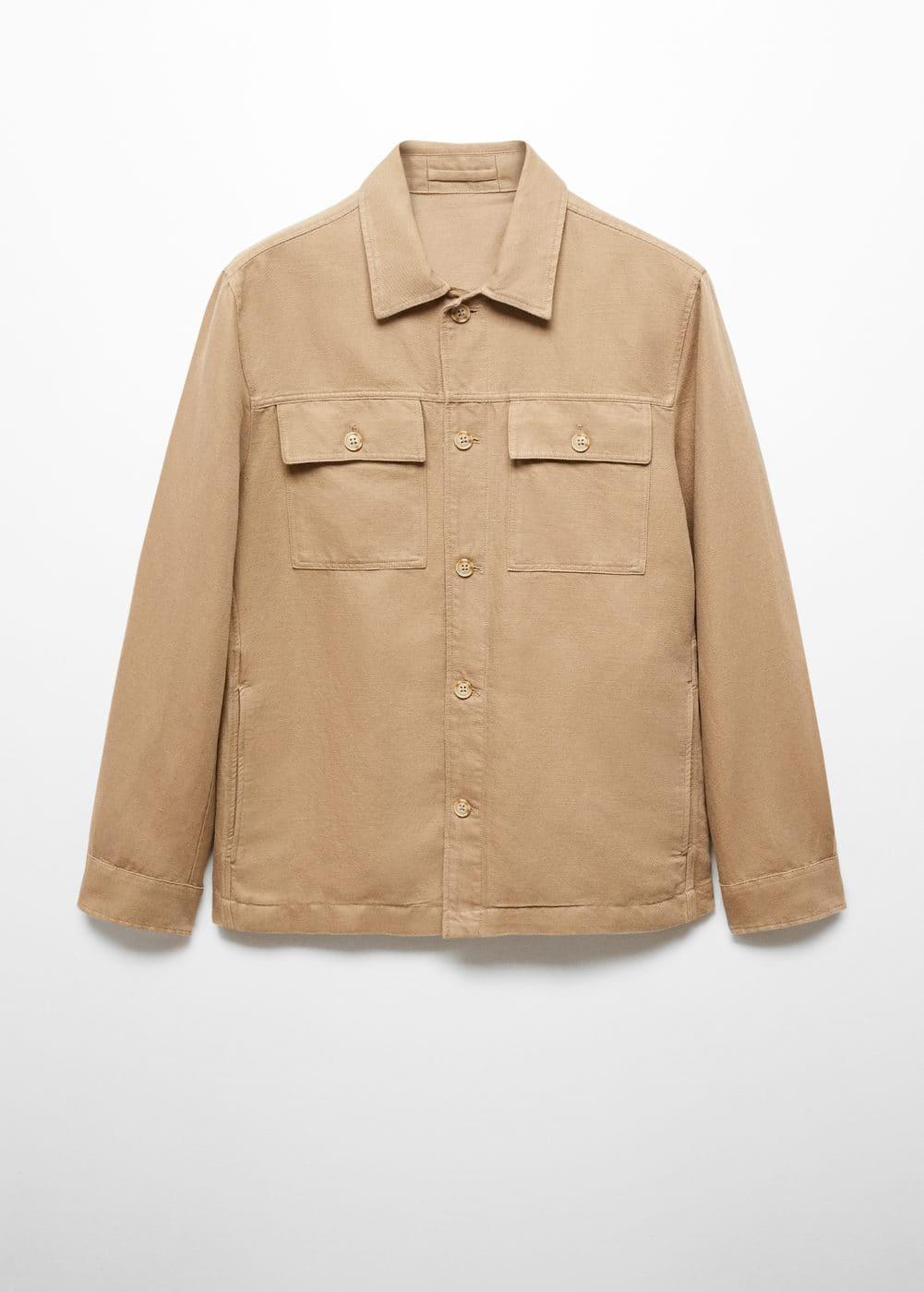 MANGO MAN - Pocket linen cotton jacket tobacco brownMen Product Image