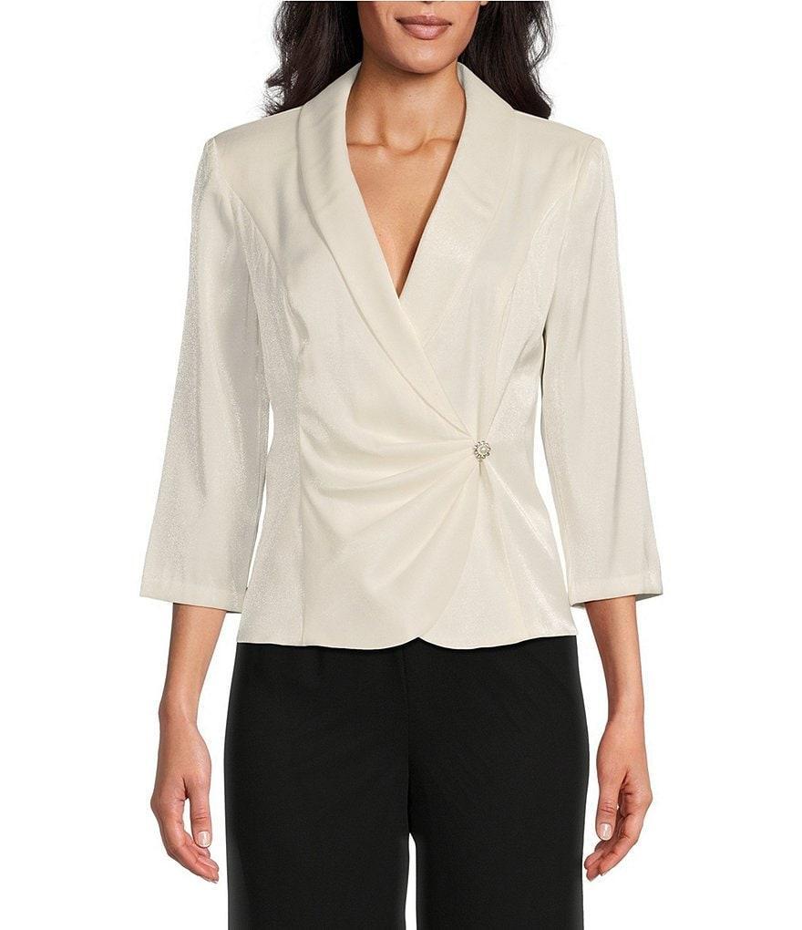 Alex Evenings 3/4 Sleeve Collar Neck Shimmer Satin Blouse Product Image