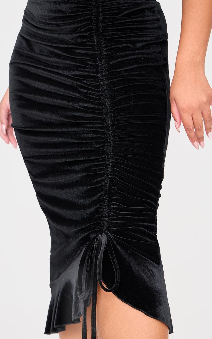 Plus Black Ruched Front Satin Midaxi Dress Product Image