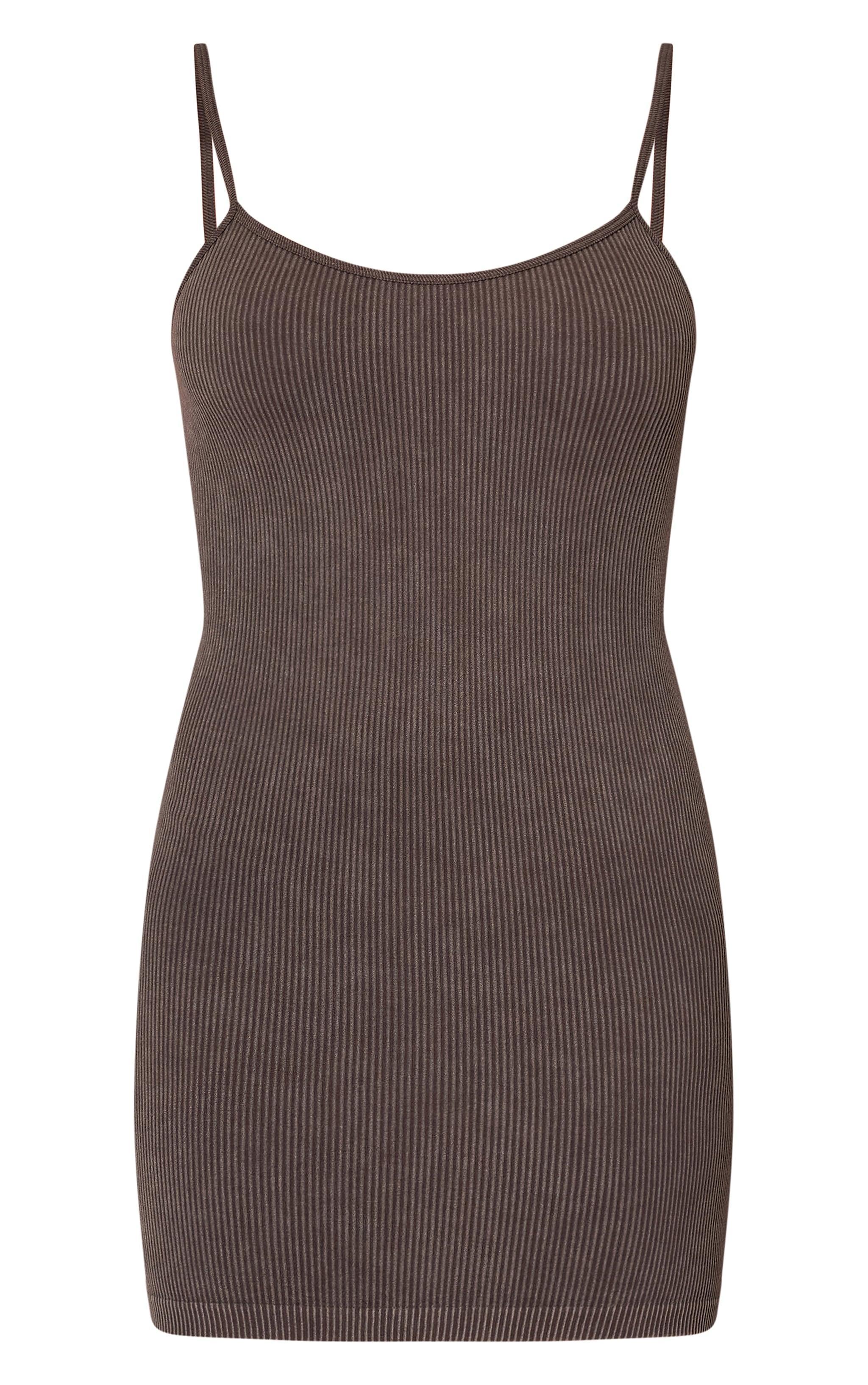 Chocolate Faded Snatched Rib Strappy Bodycon Dress Product Image