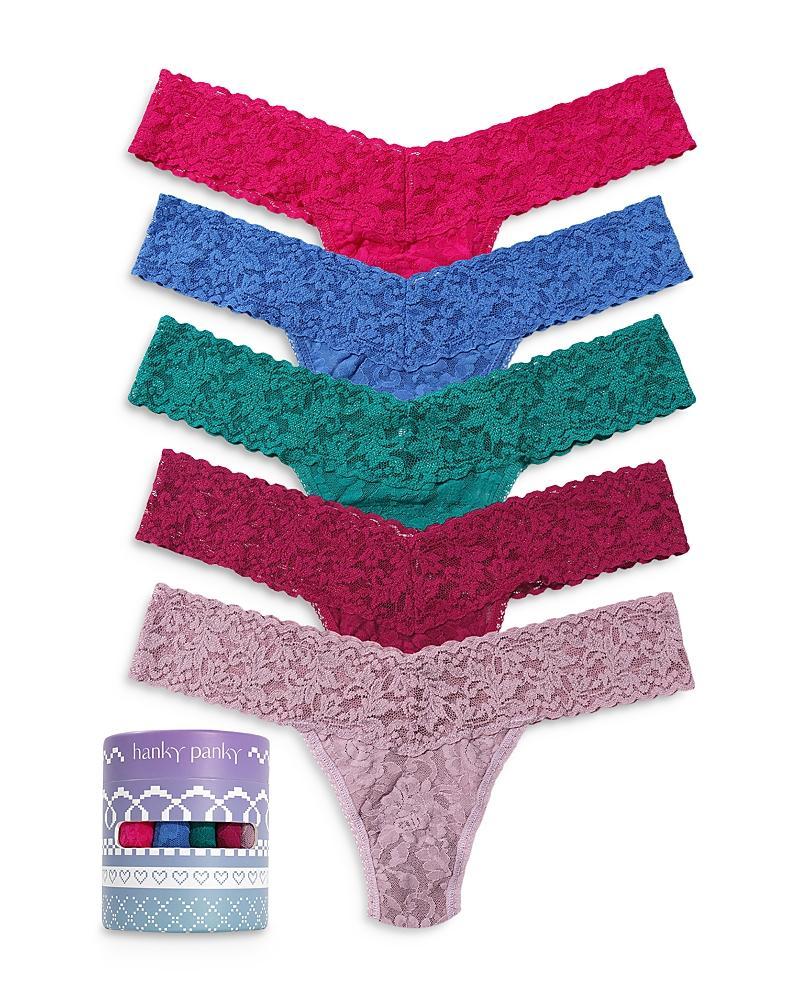 Hanky Panky Signature Lace Low Rise Thong 5-Pack (Tempting Turquoise/Sapphire /White/Twilight Purple/Hyacinth) Women's Underwear Product Image