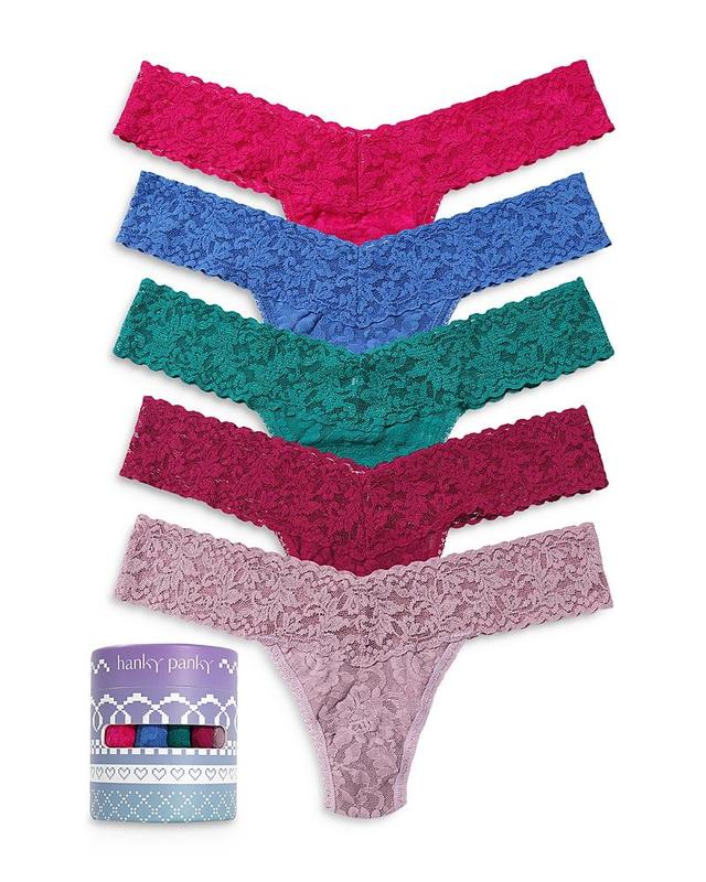 Hanky Panky Signature Lace Low Rise Thong 5-Pack (Tempting Turquoise/Sapphire /White/Twilight Purple/Hyacinth) Women's Underwear Product Image