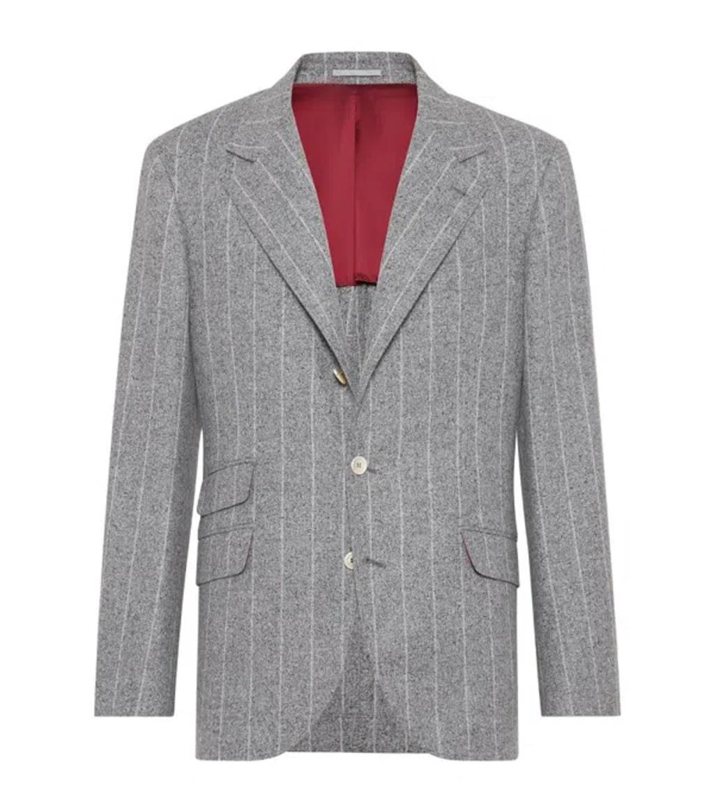 Wool-silk Striped Blazer In Grey Product Image