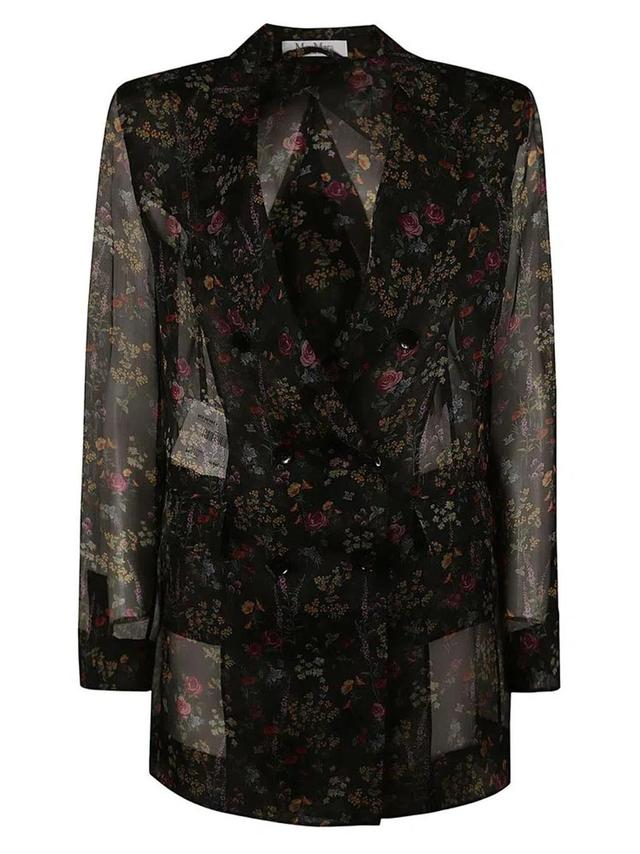 Floral Print Sheer Blazer In Black Product Image