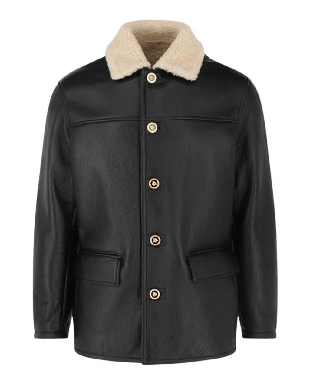 Shearling Leather Jacket In Black Product Image