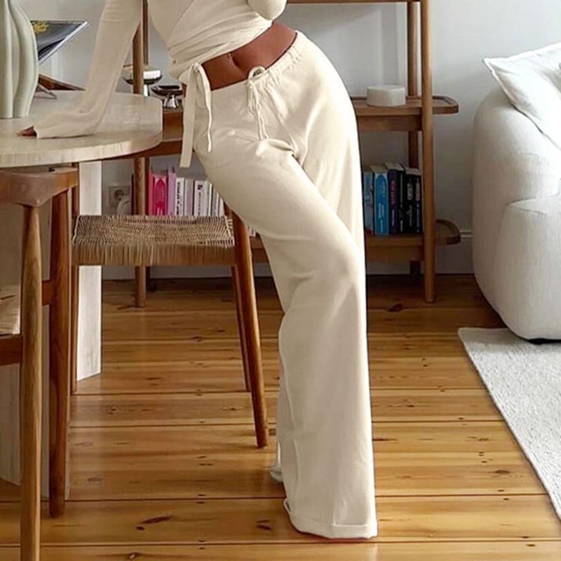 Drawstring Waist Plain Wide Leg Sweatpants Product Image