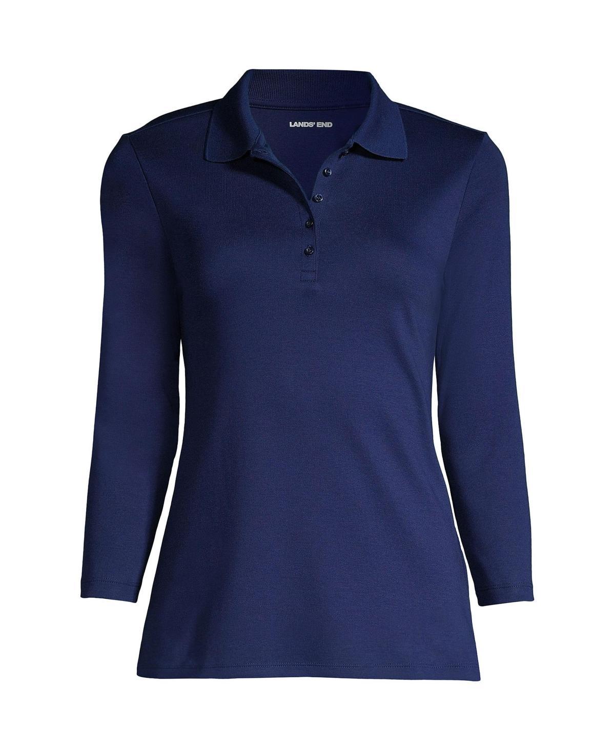 Lands End Womens 3/4 Sleeve Supima Cotton Polo Shirt Product Image