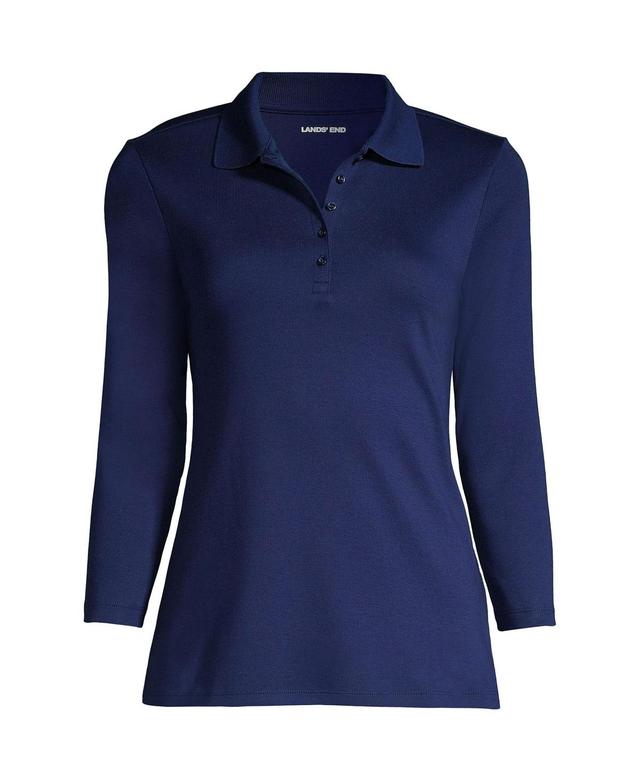 Womens Lands End Supima Cotton 3/4-Sleeve Polo Shirt Blue Product Image