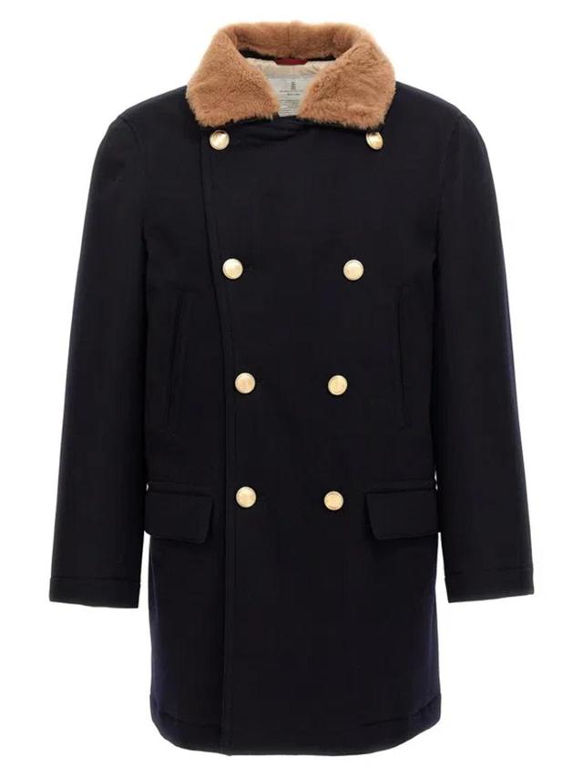 BRUNELLO CUCINELLI Cashmere Coat In Blue Product Image