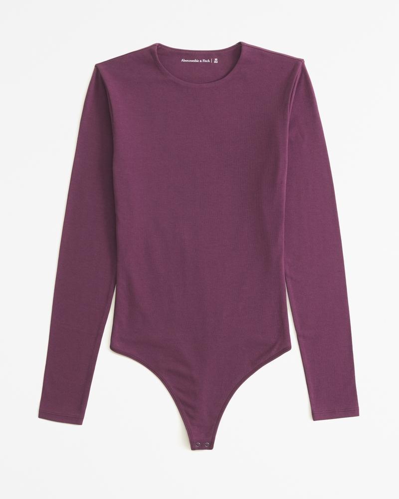 Long-Sleeve Cotton-Blend Seamless Fabric Crew Bodysuit Product Image