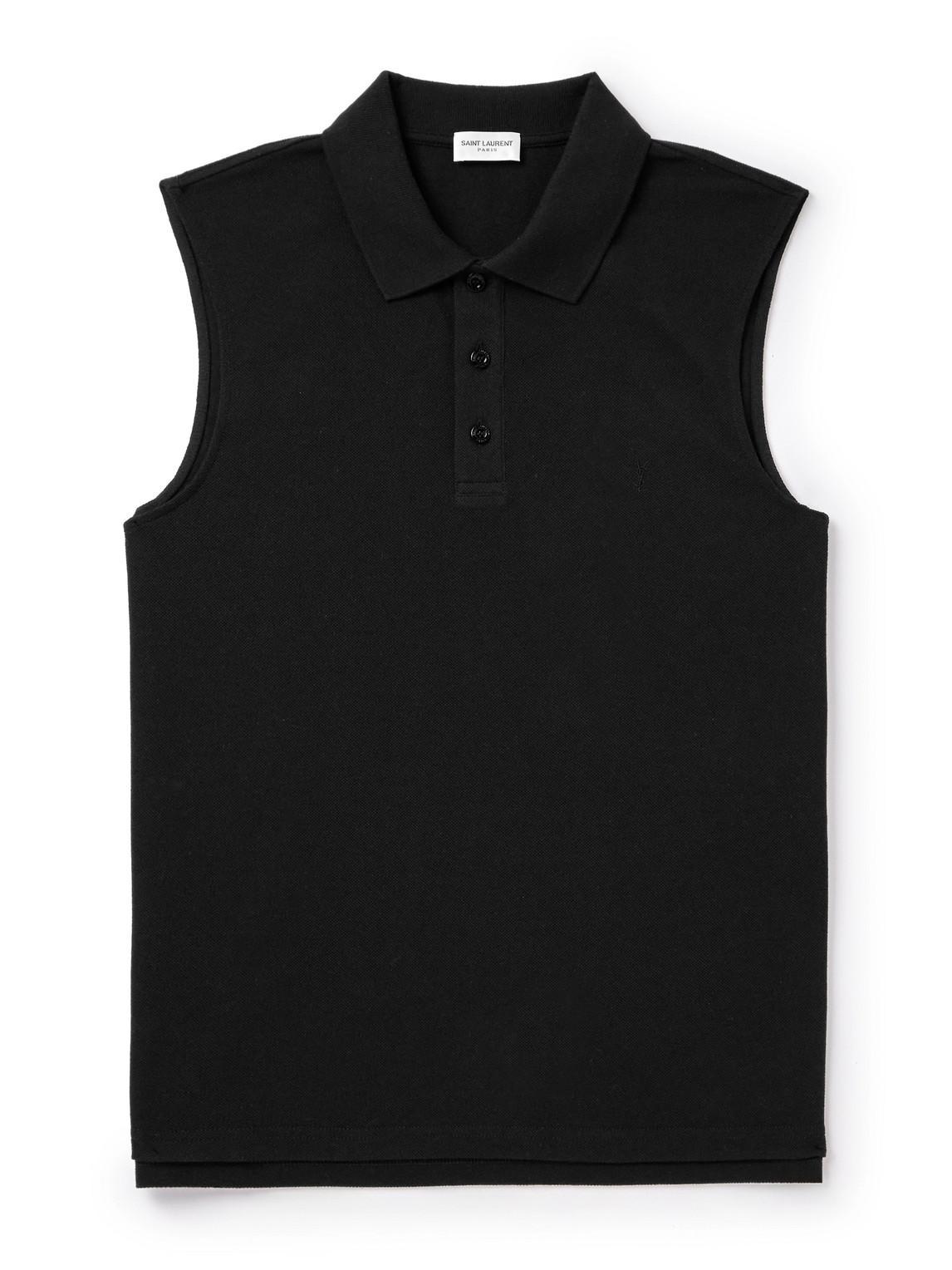 Cassandre-embroidered Sleeveless Polo Shirt In Black Product Image