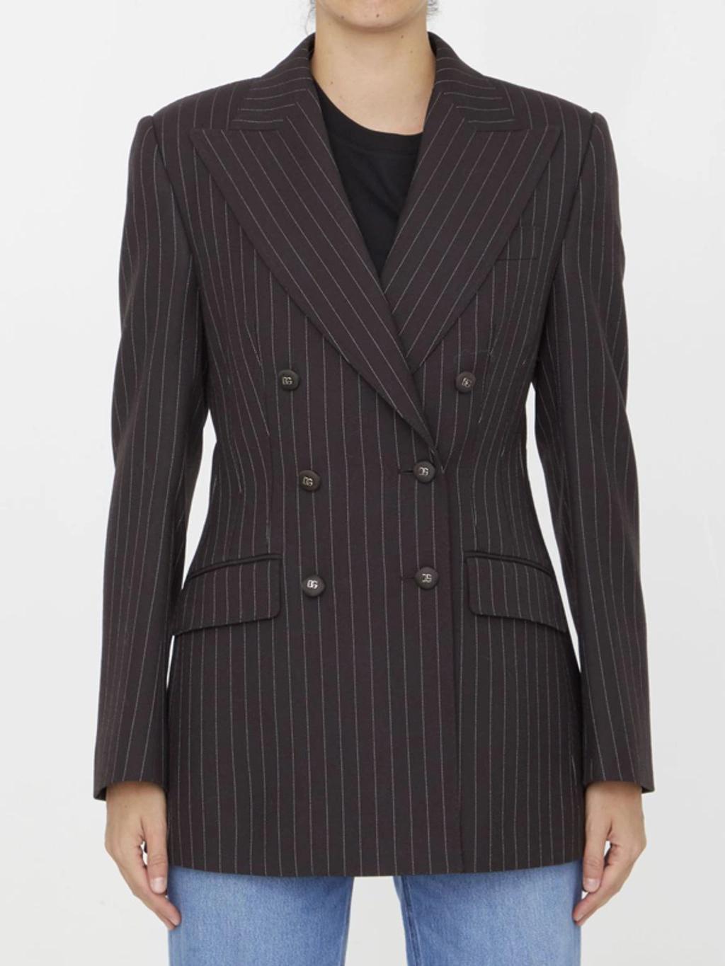 Pinstriped Wool Jacket In Brown Product Image