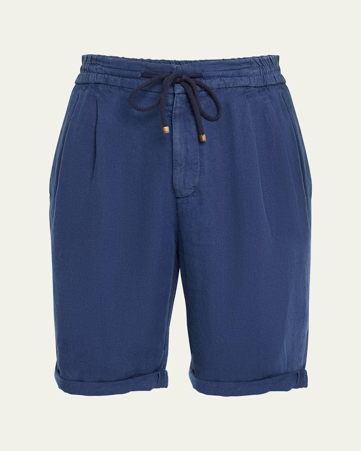 Mens Linen Double-Pleated Drawstring Shorts Product Image