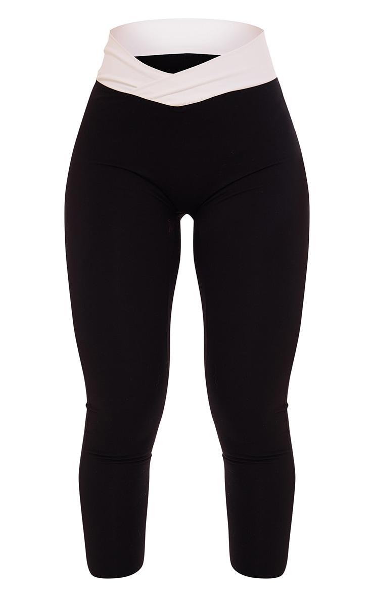 Black Sculpt Contrast Waist Cross Front Leggings Product Image