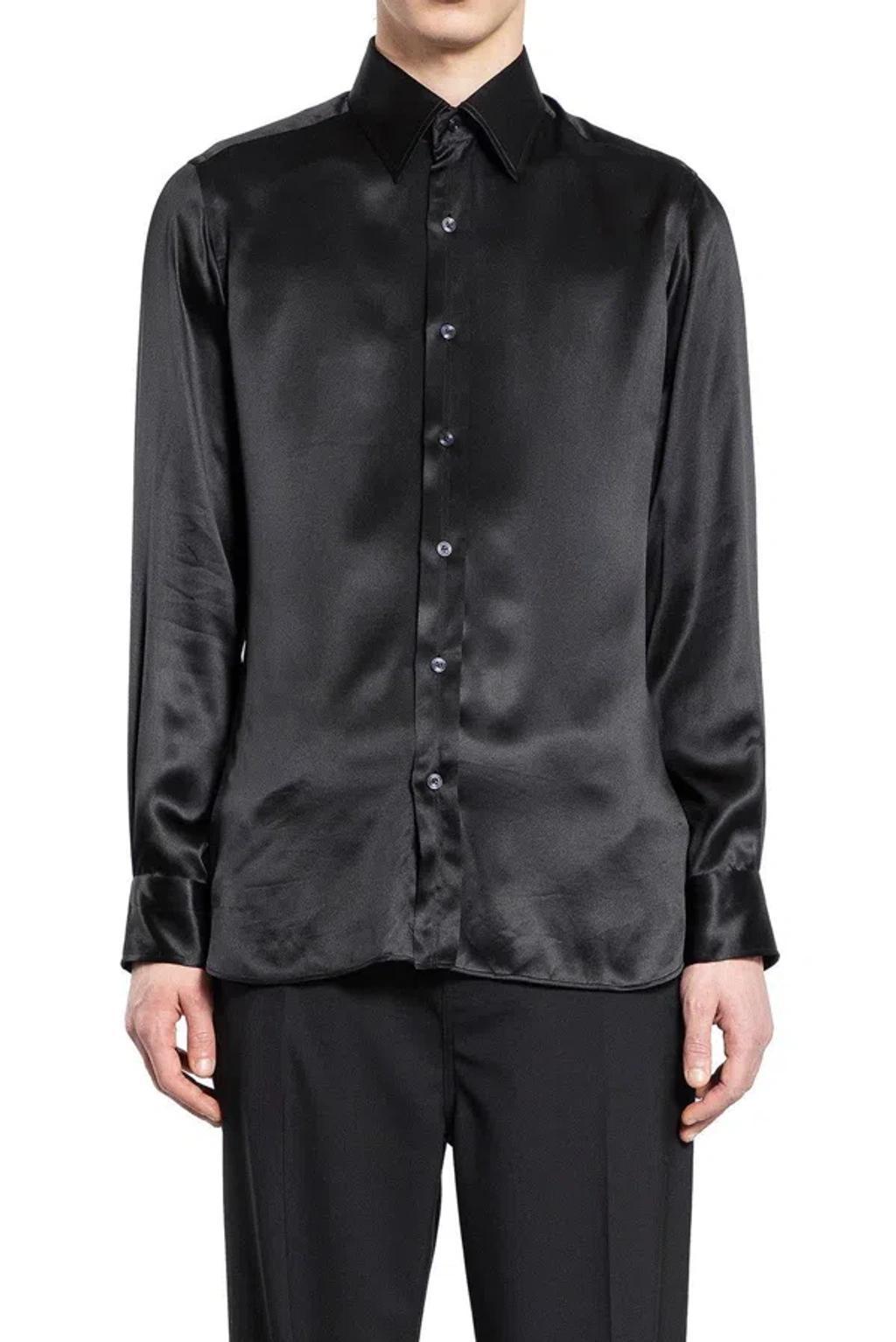 Charmeuse Flim Fit Shirt In Black Product Image