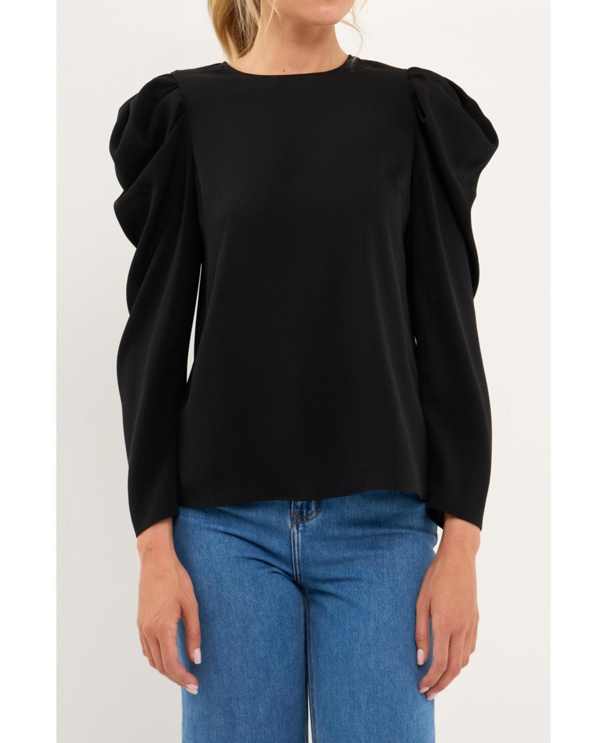 English Factory Puff Shoulder Top in Black at Nordstrom, Size Small Product Image