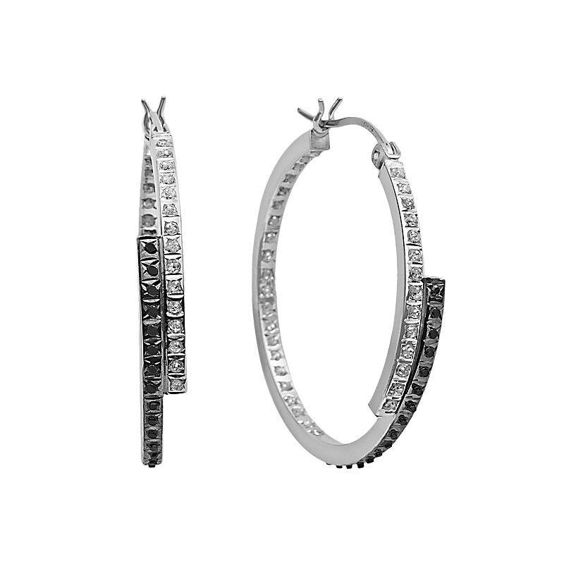 Diamond Mystique Platinum Over Silver Inside-Out Bypass Hoop Earrings, Womens, Black Product Image