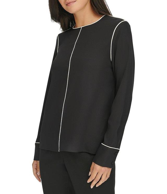 Calvin Klein Crew Neck Long Sleeve Contrast Piping Top Product Image