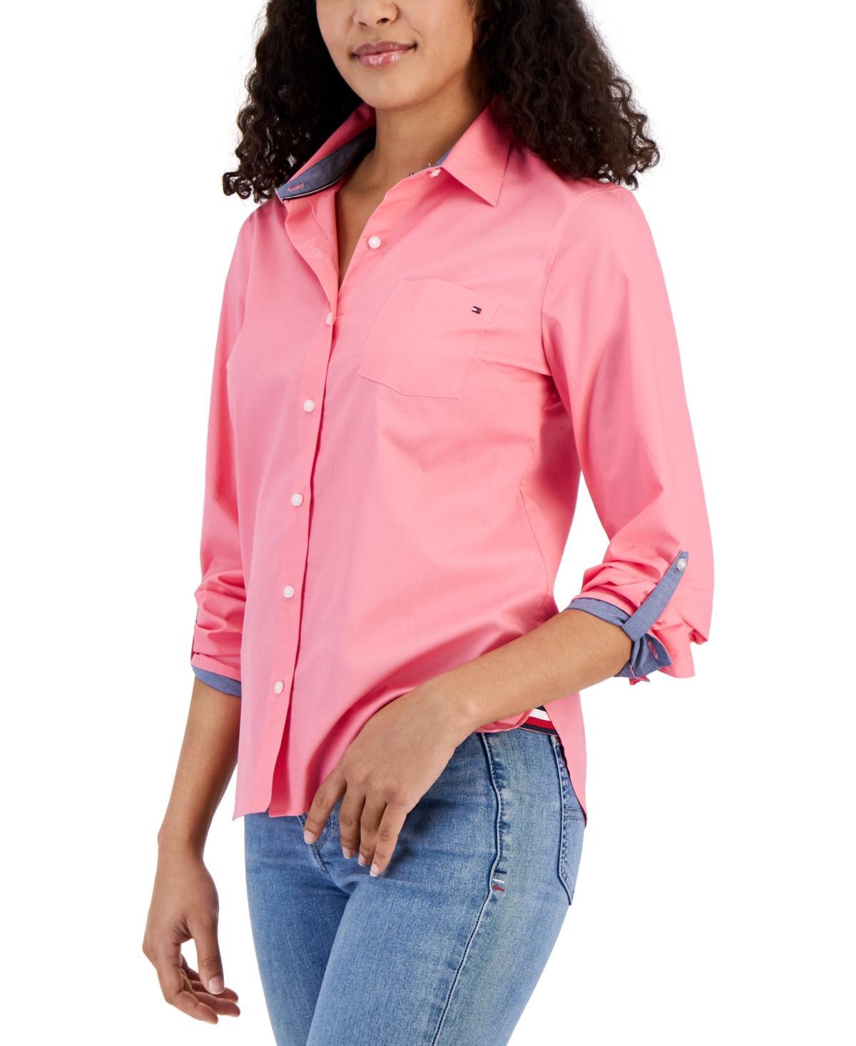 Tommy Hilfiger Womens Cotton Roll-Tab Button-Up Shirt Product Image