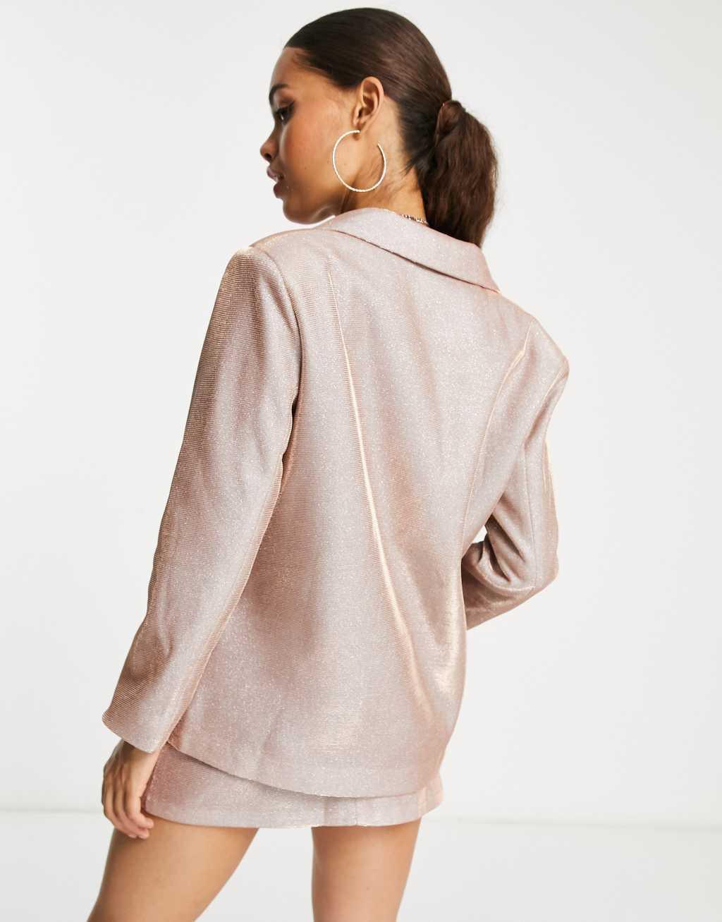 Simmi Petite glitter blazer in rose gold - part of a set Product Image