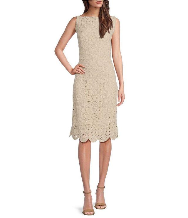 Donna Karan Sleeveless Boat Neck Crochet Lace Midi Dress Product Image