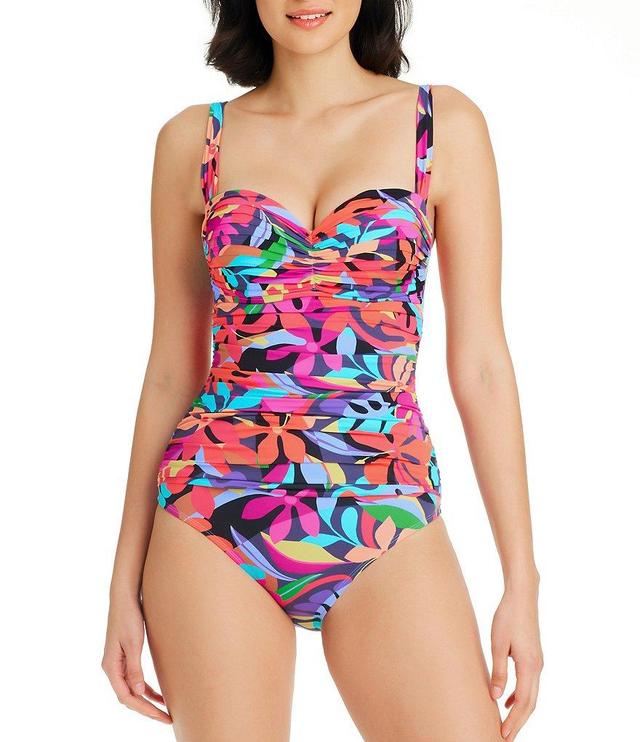 Bleu Rod Beattie Bold Rush Underwire Shirred Bandeau One Piece Swimsuit Product Image