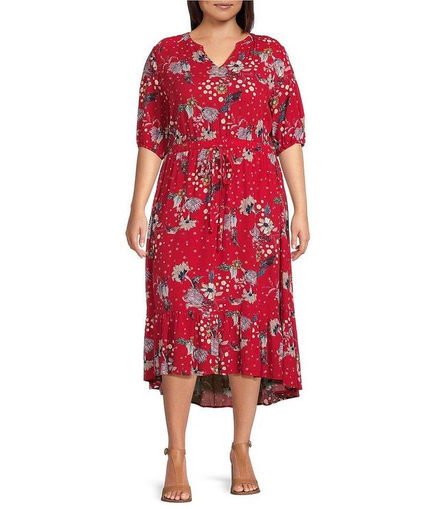 Nurture by Westbound Plus Size High-Low V-Neck 3/4 Sleeve Shift Midi Dress Product Image