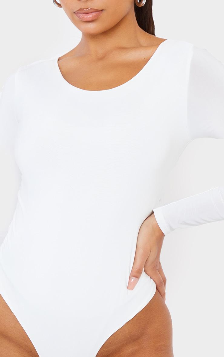 Cream Basic Slinky Long Sleeve Bodysuit Product Image