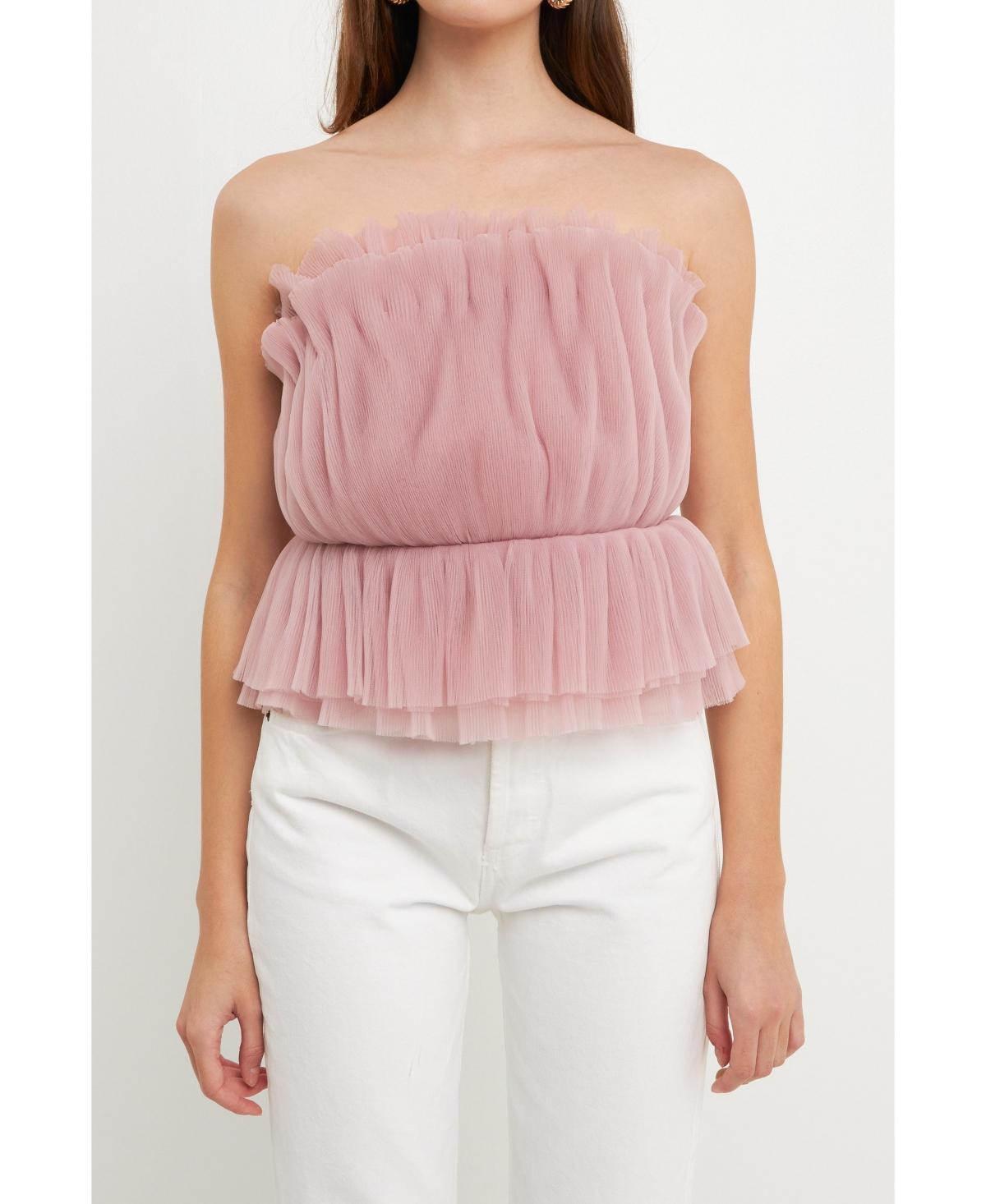 Womens Strapless Tulle Peplum Top Product Image