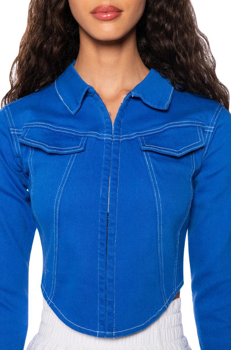 SKY IS THE LIMIT LONG SLEEVE DENIM TOP Product Image