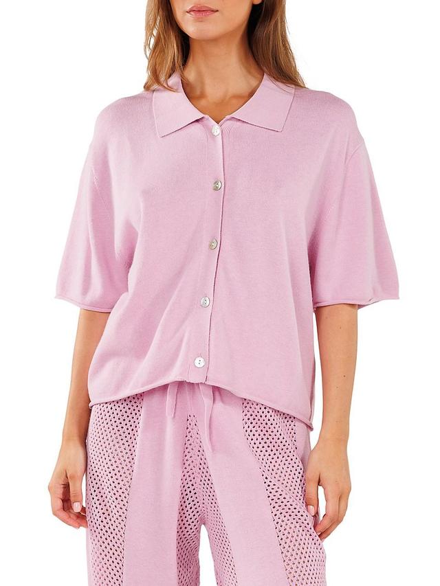 Womens Ivy Cotton-Silk Buttoned Polo Top Product Image