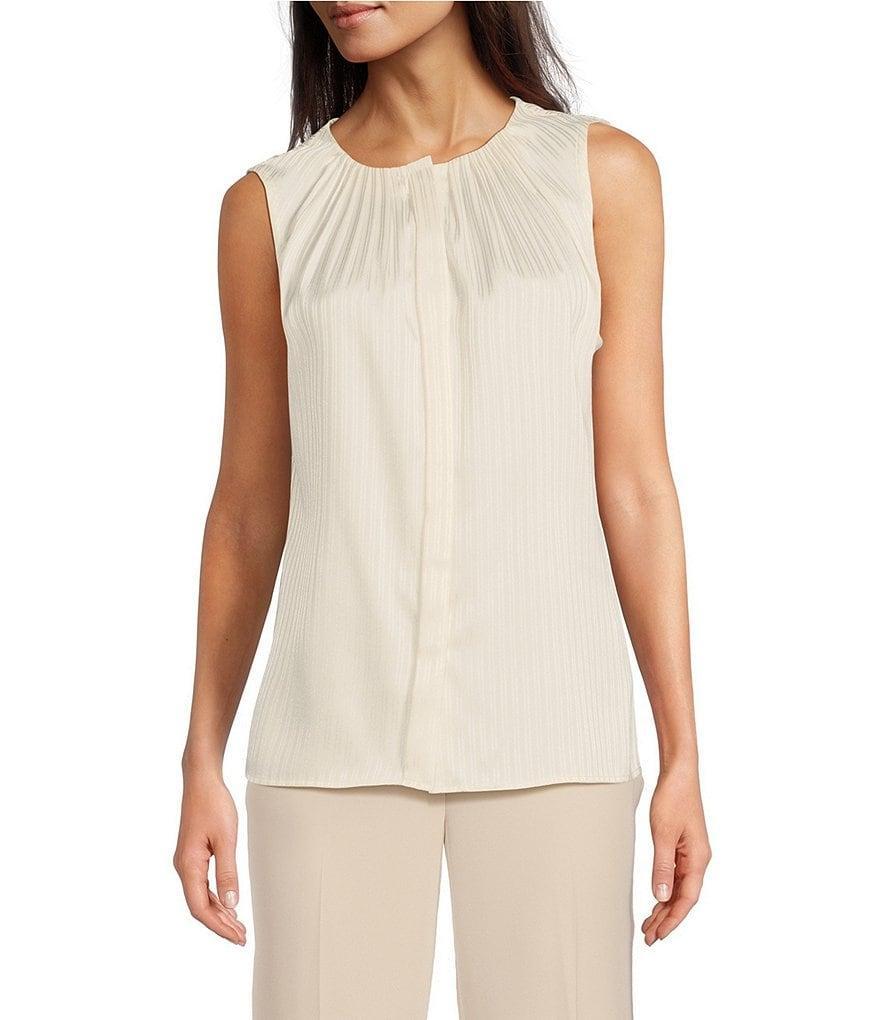 Calvin Klein Woven Pleated Crew Neck Sleeveless Button Front Top product image