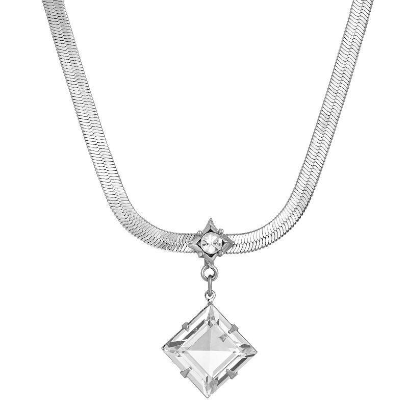 1928 Silver Tone Crystal Drop Pendant Necklace, Womens, Clear Product Image