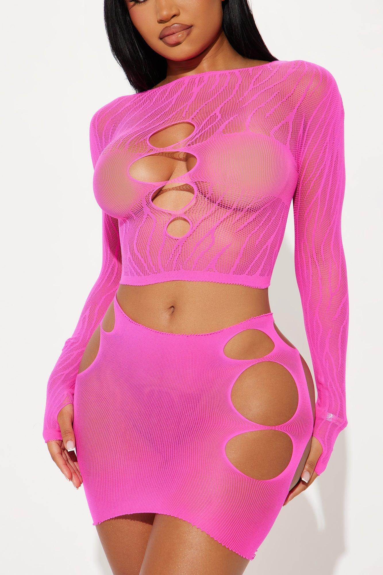 Crissy Fishnet Bodystocking Set - Hot Pink Product Image