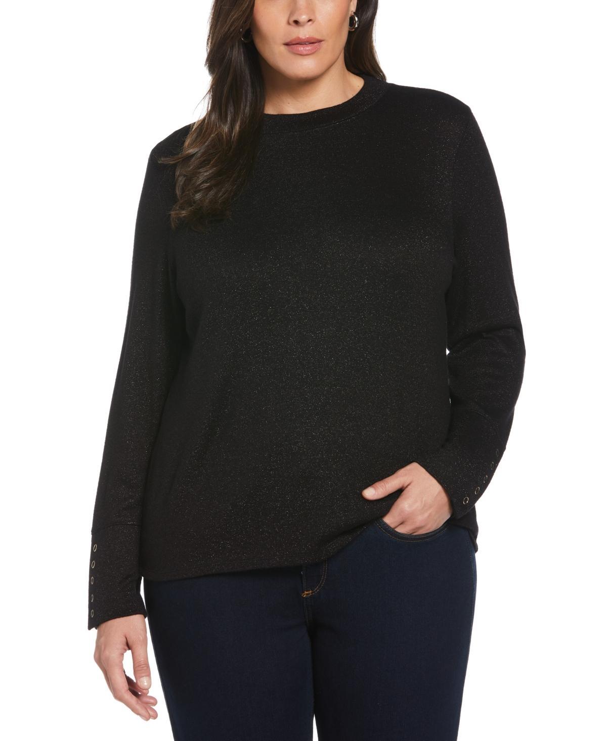 Ella Rafaella Plus Size Mock Neck Snap Cuff Long Sleeve Top Product Image