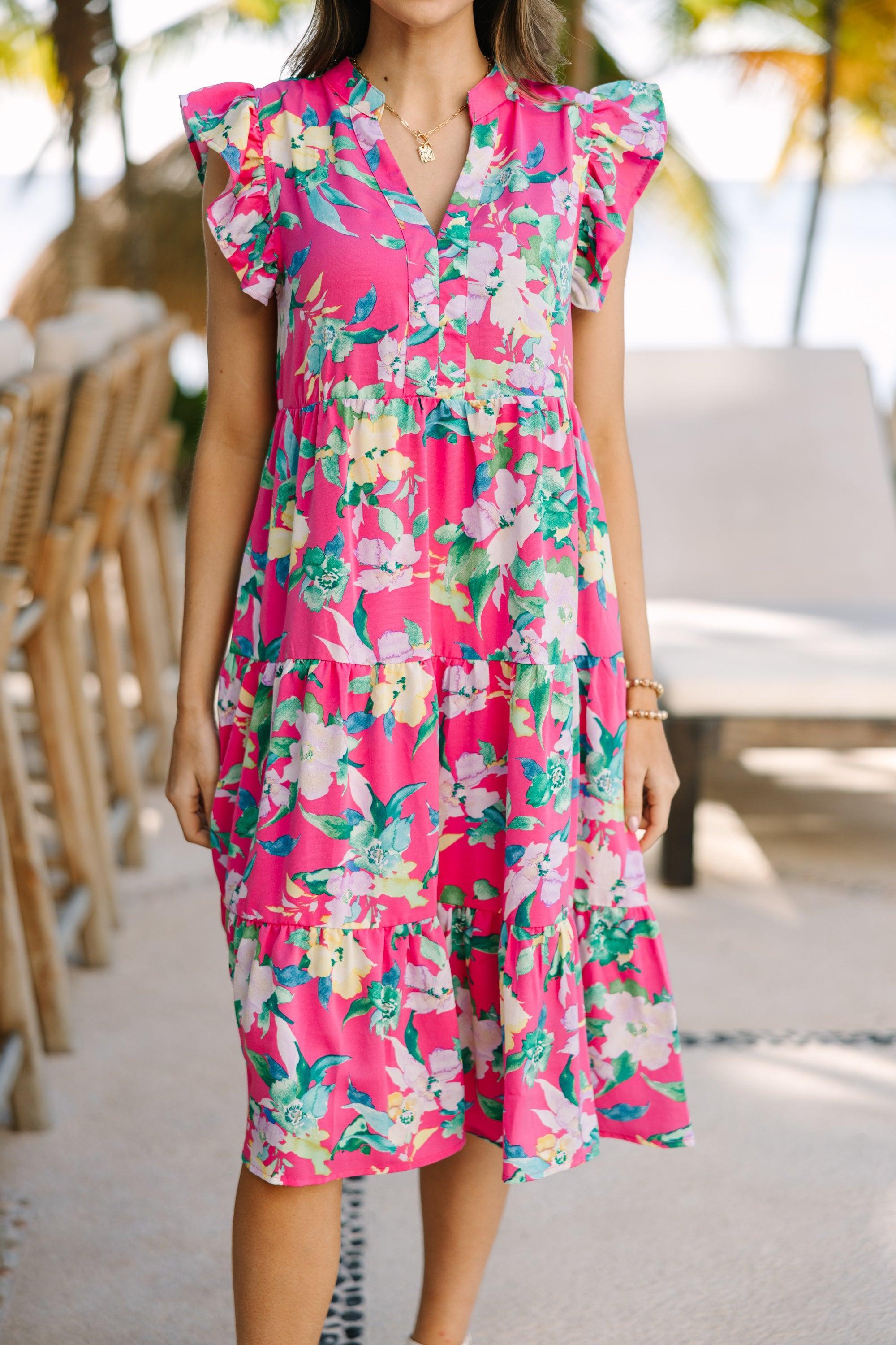 Tell Me More Pink Floral Midi Dress Female Product Image