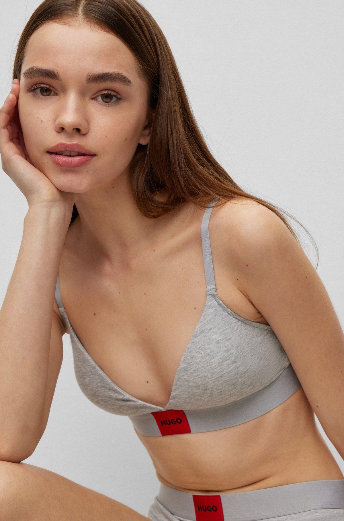 Stretch-cotton triangle bra with red logo label Product Image