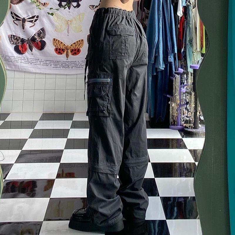 High-Waist Cargo Wide-Leg Pants Product Image