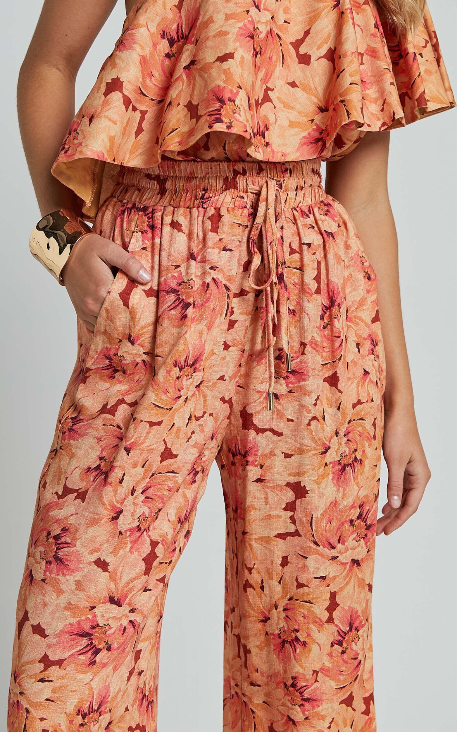 Amalie The Label - Adrienne Linen Blend Drawstring Wide Leg Pants in Valencia Print Product Image