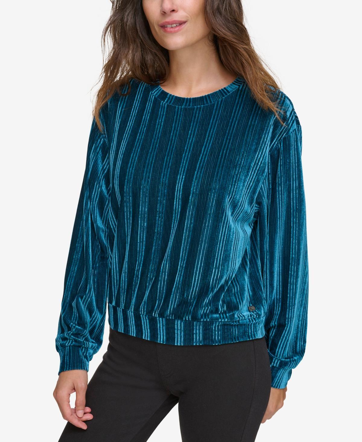 Andrew Marc Sport Womens Ribbed Velvet Crew Neck Pull Over Top Product Image