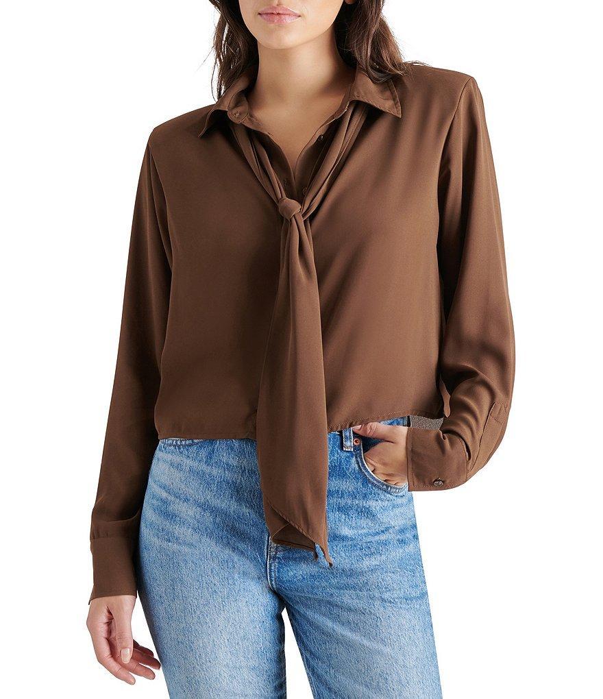 Steve Madden Noelle Button Down Collar Neck Long Sleeve Self Tie Top product image