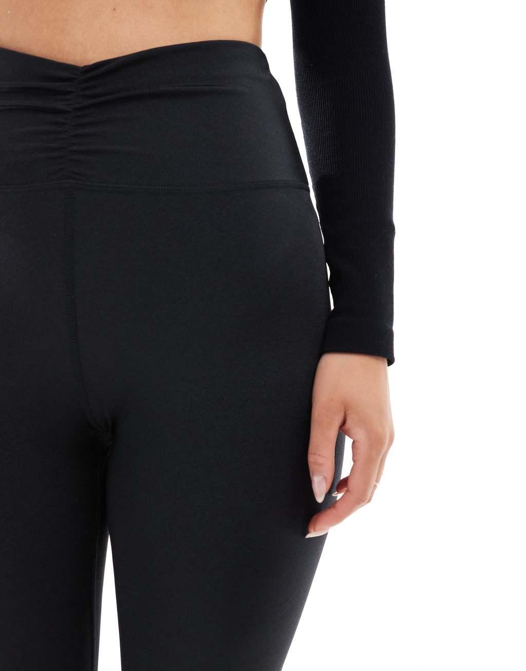 ASOS 4505 Hourglass ruched front high waist gym leggings in high shine black Product Image