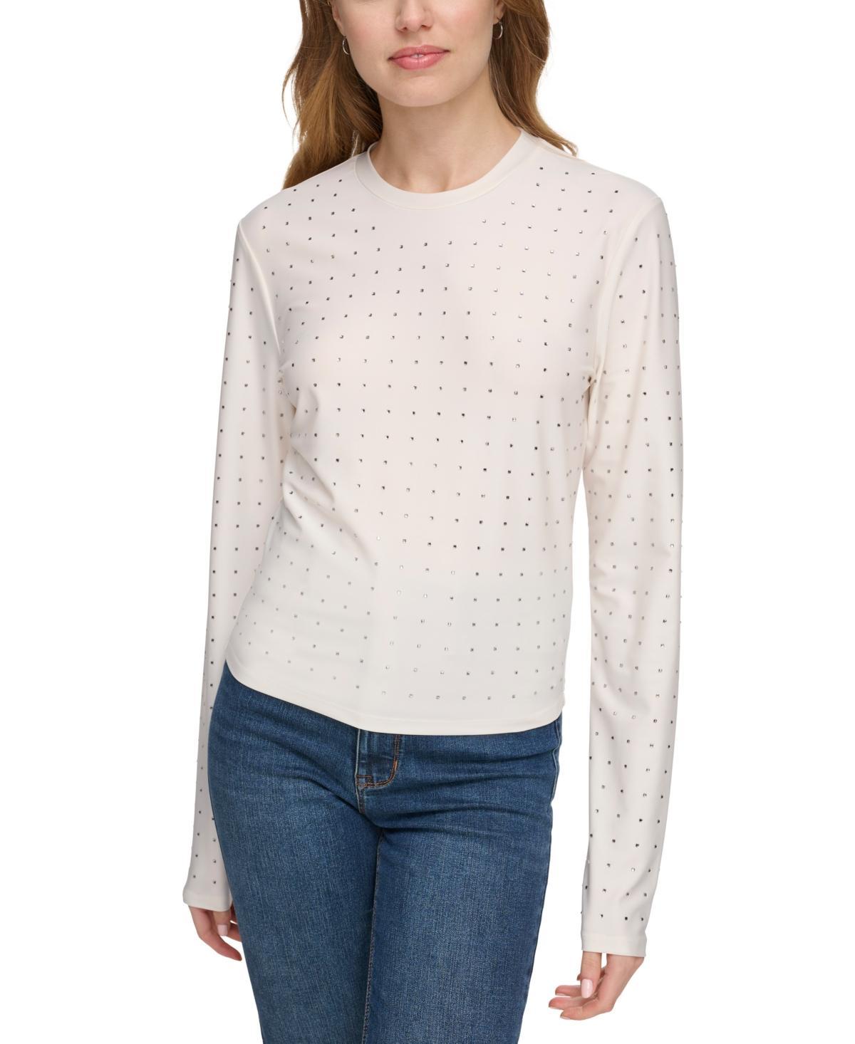 Dkny Jeans Womens Studded Crewneck Long-Sleeve Top Product Image