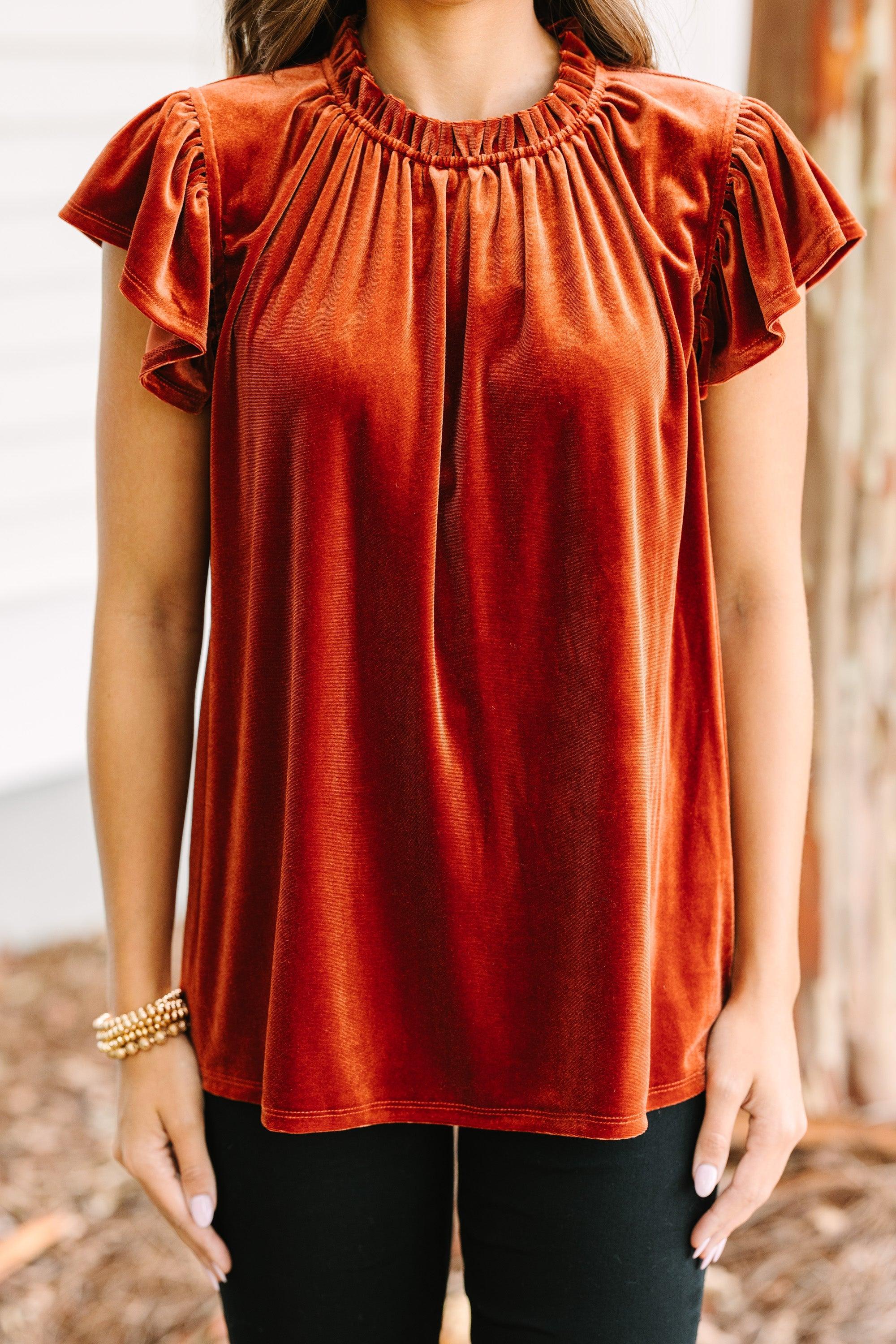 Looking That Way Brick Orange Velvet Blouse Female Product Image