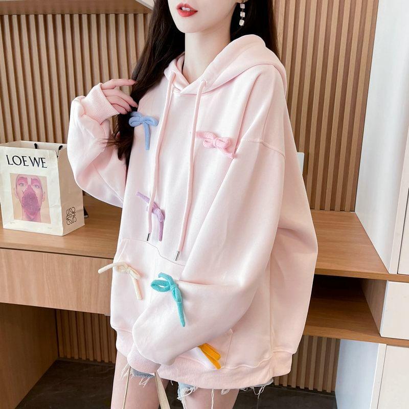 Bow Accent Drawstring Oversized Hoodie Product Image